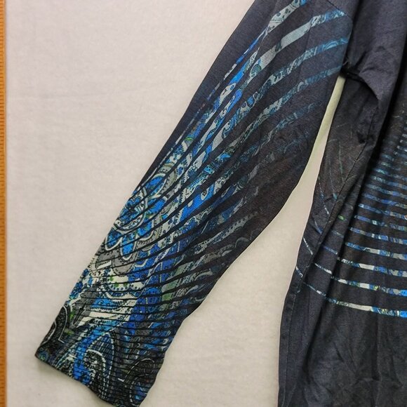 Robert Kitchen Canada Womens Long Sleeve Peacock Print Asymmetrical Top L New - Picture 5 of 12